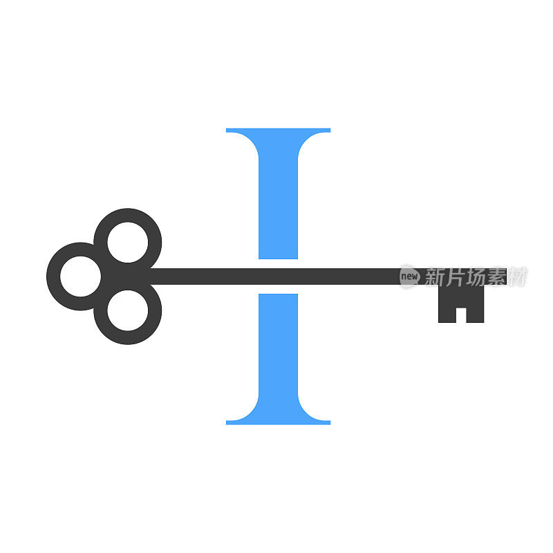 字母I房地产标志概念与Home Lock键矢量模板。豪华家居标志关键标志